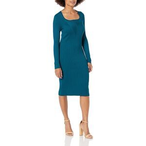 Taylor Teal Ribbed Knit Bodycon Midi Dress - Size L